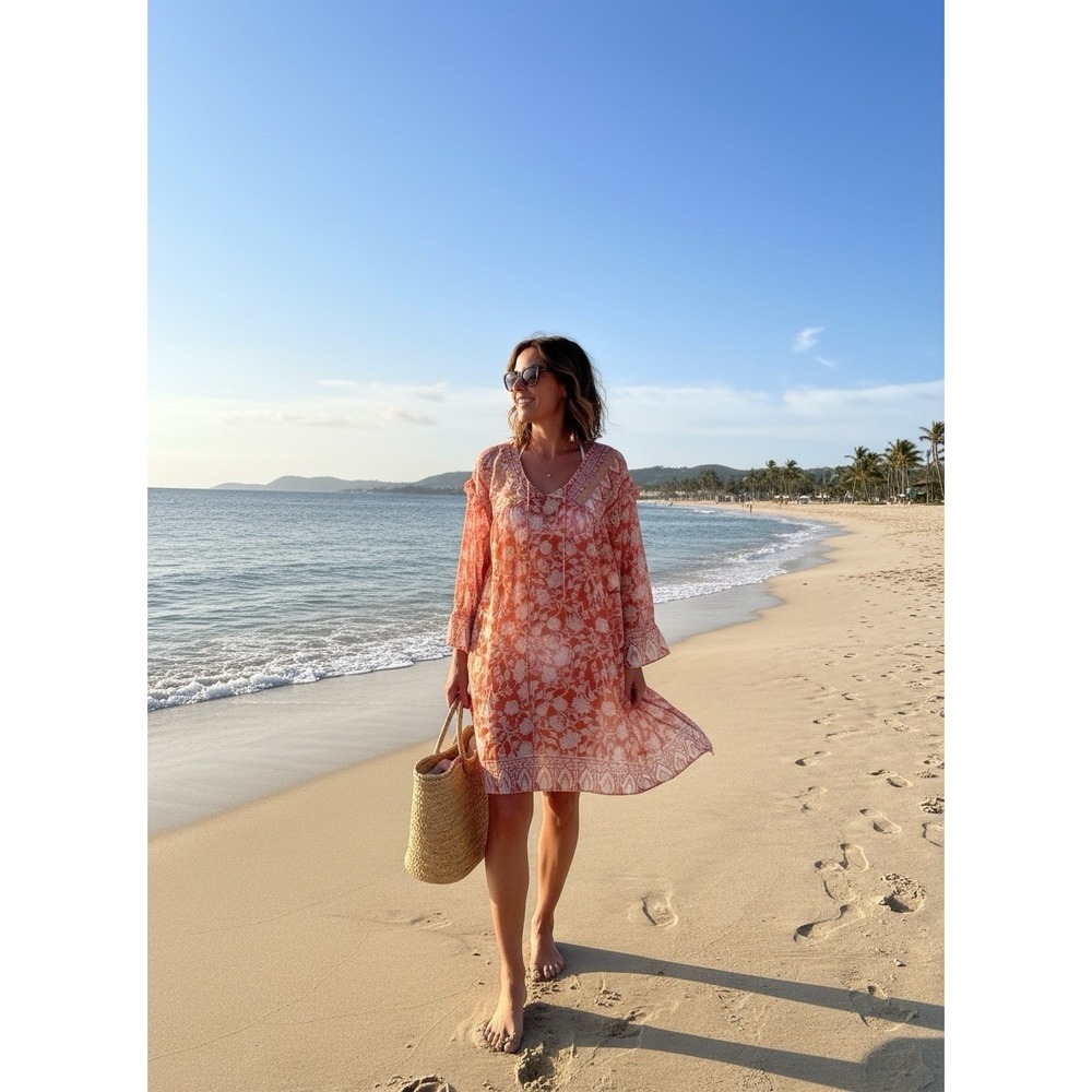Coral Medium Sheer Cover Up Boho Coastal Mermaid Core 0208